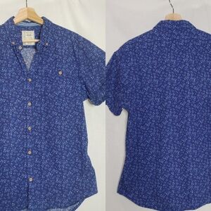 Colours Alexander Julian Button Front Shirt Short Sleeve Blue White Leaf Print L